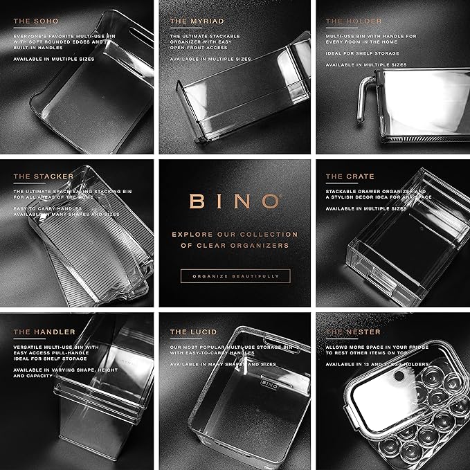 BINO | Clear Storage Organizer, Medium | THE HOLDER COLLECTION | Clear Containers for Organizing with Built-in Handles | Pantry Organization and Storage | Fridge Organizer | Smart Bin Cabinet